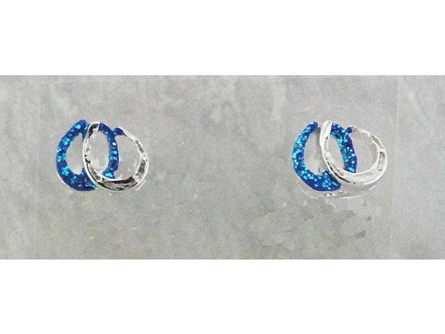 Finishing Touch 2-Tone Double Horseshoe Small Glitter Earrings, Teal Blue
