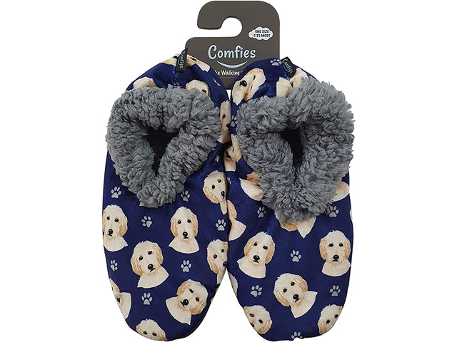 Comfies Womens Goldendoodle Dog Slippers - Sherpa Lined Animal Print Booties