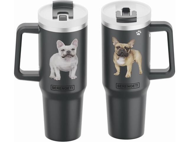 Serengeti 40 Oz French Bulldog Stainless Steel Tumbler with Handle, Straw & Lid