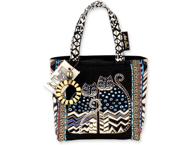 Laurel Burch Polka Dot Gatos Spotted Cats Small Tote, 8.5 x 8.25 x 2.75'