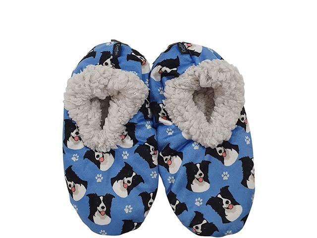 Comfies Womens Border Collie Dog Slippers - Sherpa Lined Animal Print Booties