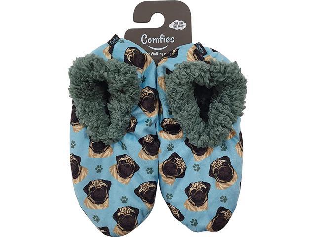 Comfies Womens Pug Dog Slippers - Sherpa Lined Animal Print Booties