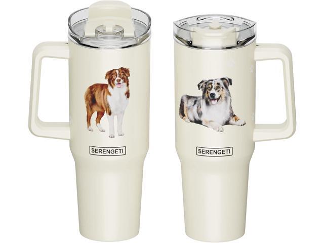 Serengeti 40 Oz Australian Shepherd Stainless Steel Tumbler w Handle, Straw, Lid
