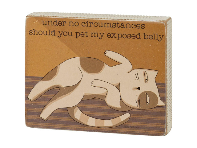 Primitives by Kathy Block Sign-Cat Under No Circumstances Pet My Exposed Belly