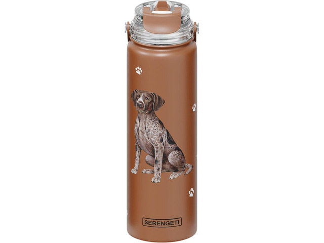 E & S Pets Stainless Steel Water Bottle 24 Oz., Spill Proof (German Pointer)