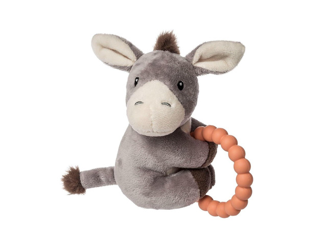 Mary Meyer Soft Baby Rattle with Soothing Teether Ring, 6', Dusty Donkey