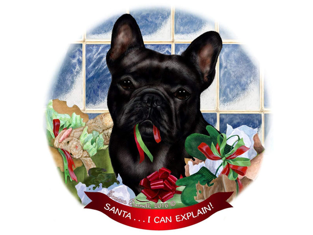 French Bulldog Black Dog Porcelain Ornament Pet Gift 'Santa. I Can Explain!