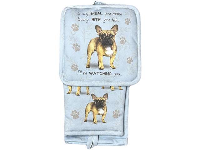 E & S Pets French Bulldog 3 Piece Kitchen Set - Oven Mitt, Towel, Pot Holder