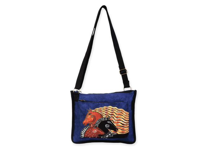 Laurel Burch Midnight Mares Horses Small Crossbody Bag. 9.5 x 12 inches