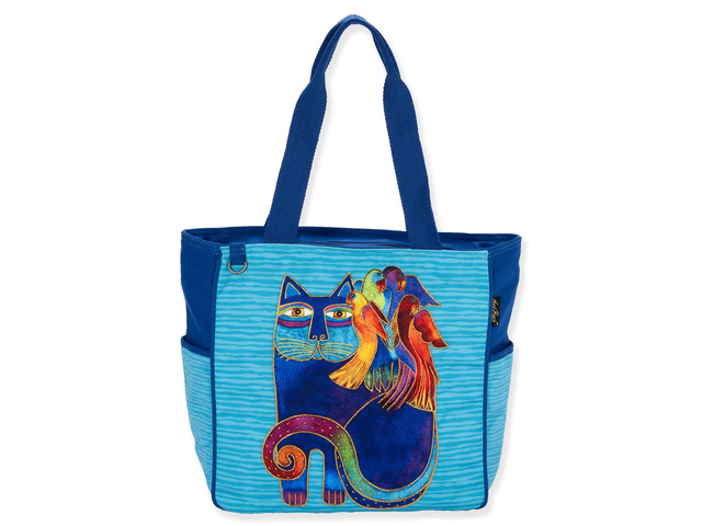 Laurel Burch Catmandu Tote Shoulder Bag with Vibrant Cat Print, 17' x 6.5' x 14'