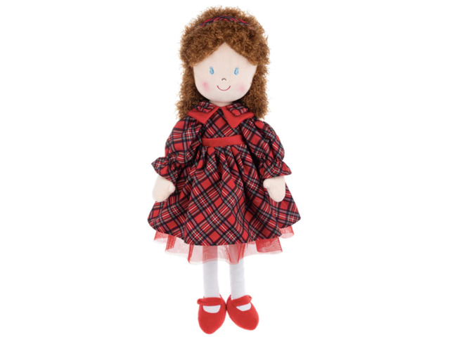 Ganz Faith Rag Doll with Brown Hair with a Red Holiday Tartan Dress, 20' H