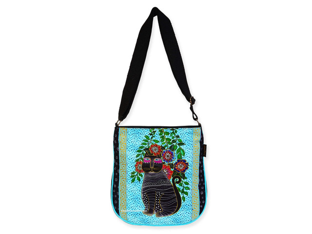 Laurel Burch Kitty Noir Black Cat Medium Crossbody Bag, 10 x 2.25 x12 inches