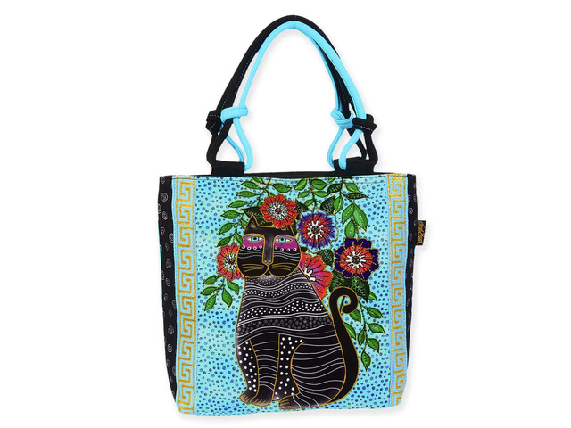 Laurel Burch Kitty Noir Black Cat with Flowers Small Tote, 10' x 2.75' x 9.75'
