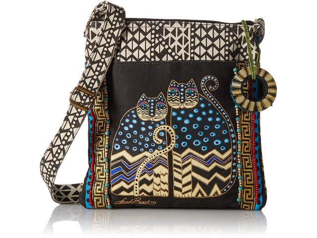 Laurel Burch LB4315 Crossbody Tote w/ Zipper Top, Spotted Cats, Polka Dot Gatos