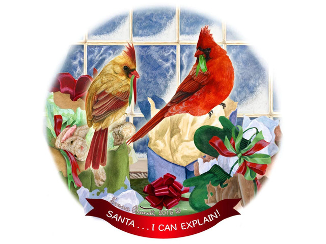 Northern Cardinal Porcelain Ornament Pet Gift 'Santa. I Can Explain!'