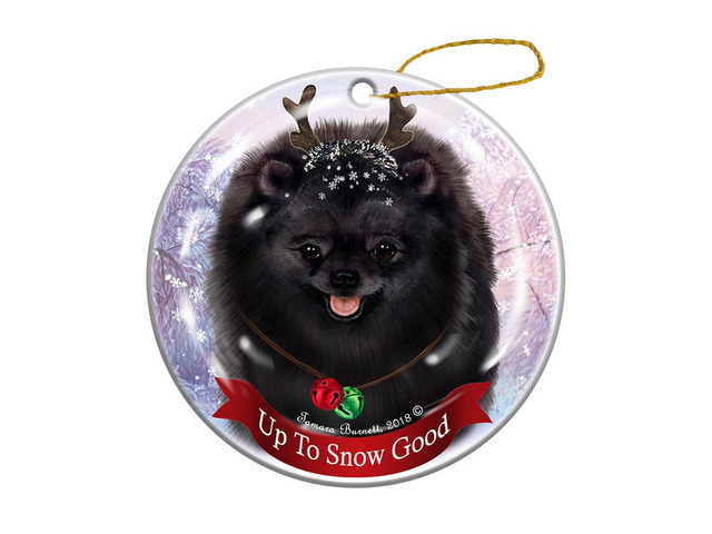 Holiday Pet Gifts Black Pomeranian Dog Porcelain Christmas Ornament