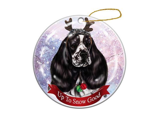 Holiday Pet Gifts Black/White Parti Cocker Spaniel Dog Porcelain Christmas Ornament