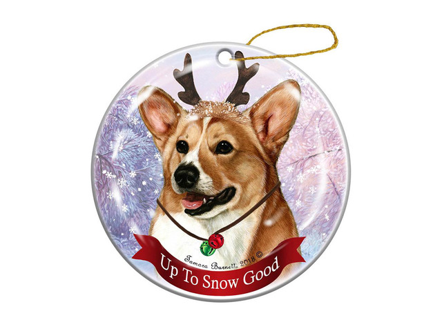 Holiday Pet Gifts Tan and White Corgi Dog Porcelain Christmas Ornament