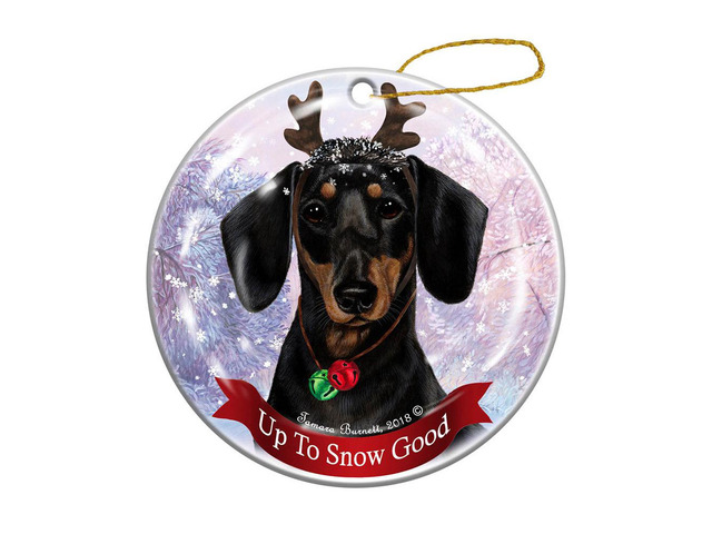 Holiday Pet Gifts Black & Tan Short Hair Dachshund Dog Porcelain Christmas Ornament
