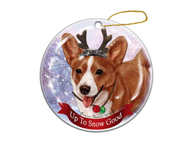 Holiday Pet Gifts Cardigan Corgi Red/White Dog Porcelain Christmas Ornament