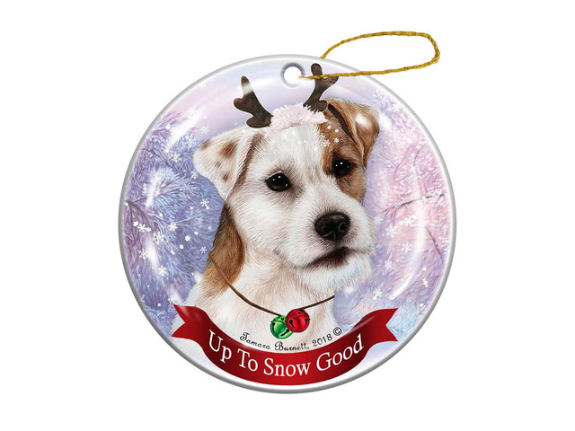 Holiday Pet Gifts Jack Russell Wirehair Tan/White Dog Porcelain Christmas Ornament