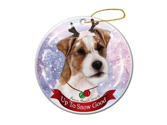 Holiday Pet Gifts Jack Russell Wirehair Brown/White Dog Porcelain Christmas Ornament