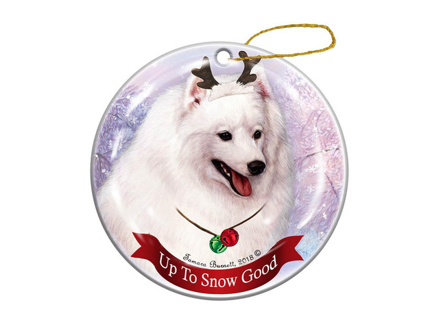Holiday Pet Gifts Japanese Spitz White Dog Porcelain Christmas Ornament
