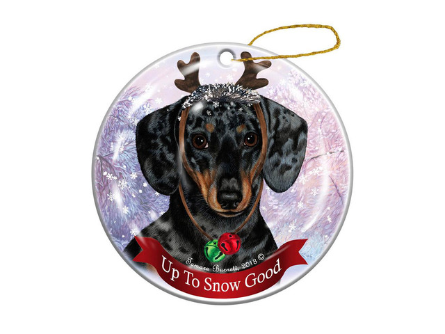 Holiday Pet Gifts Dachshund SH Dark Dapple Dog Porcelain Christmas Ornament