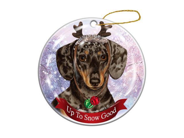 Holiday Pet Gifts Dachsund SH Dapple Chocolate Dog Porcelain Christmas Ornament