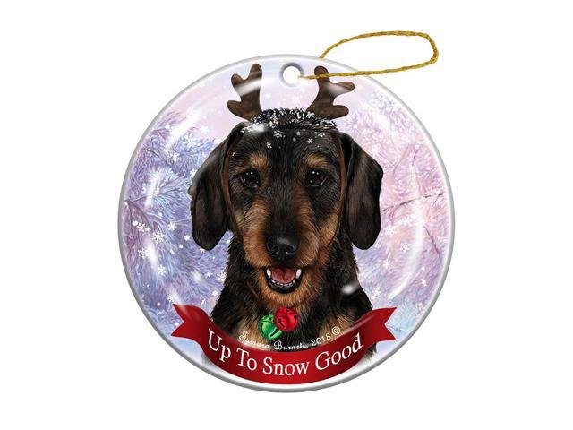 Holiday Pet Gifts Dachshund Wirehair Black/Tan Dog Porcelain Christmas Ornament