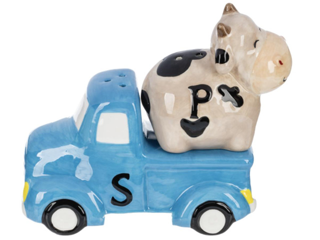 Ganz Bless This Farm Stacking Salt/Pepper Shaker Set, Cow & Red Truck
