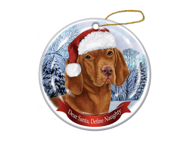 Holiday Pet Gifts Vizsla Santa Hat Dog Porcelain Christmas Tree Ornament