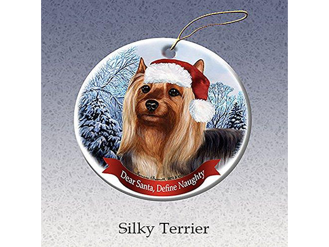 Holiday Pet Gifts Silky Terrier Santa Hat Dog Porcelain Christmas Tree Ornament