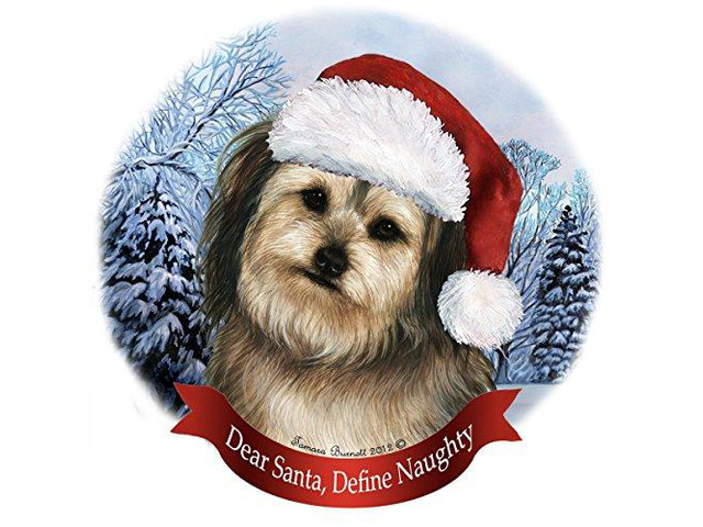 Holiday Pet Gifts Yorkipoo Santa Hat Dog Porcelain Christmas Tree Ornament