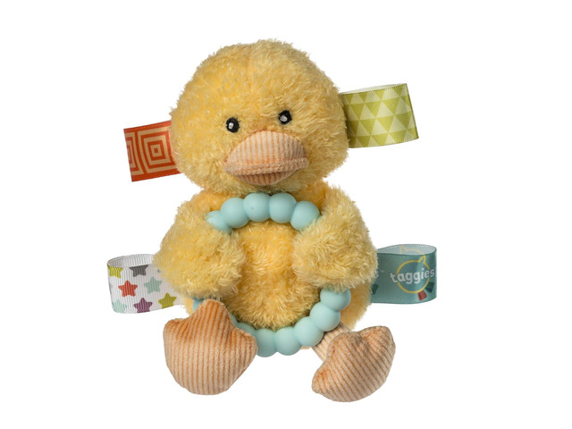 Taggies Soft Baby Rattle w/ Teether Ring & Sensory Tags, 6', Yellow Dunkin Duck