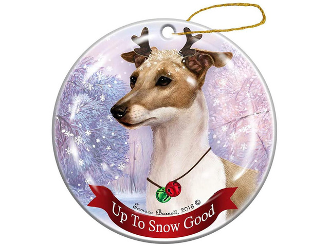 Holiday Pet Gifts Italian Greyhound Fawn/White Dog Porcelain Christmas Ornament
