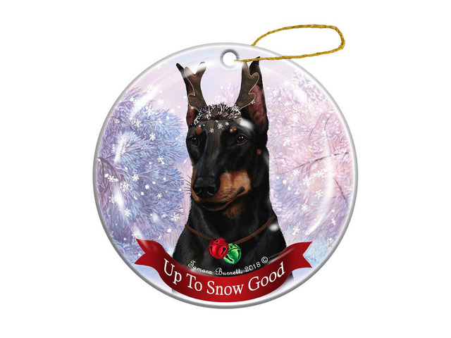 Holiday Pet Gifts Manchester Terrier Reindeer Dog Porcelain Christmas Ornament
