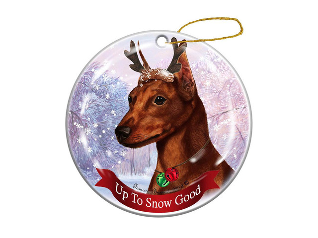 Holiday Pet Gifts Red Mini Pinscher Cropped Dog Porcelain Christmas Ornament