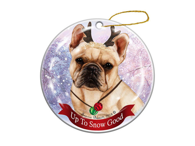 Holiday Pet Gifts Cream French Bulldog Dog Porcelain Christmas Ornament