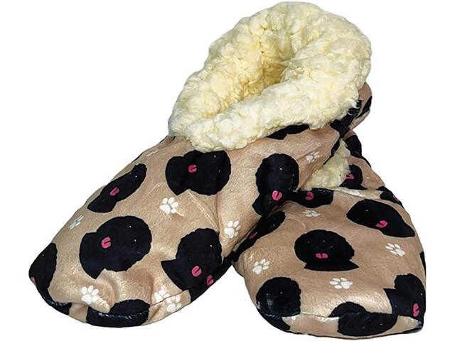 Comfies Womens Black Labradoodle Slippers - Sherpa Lined Animal Print Booties