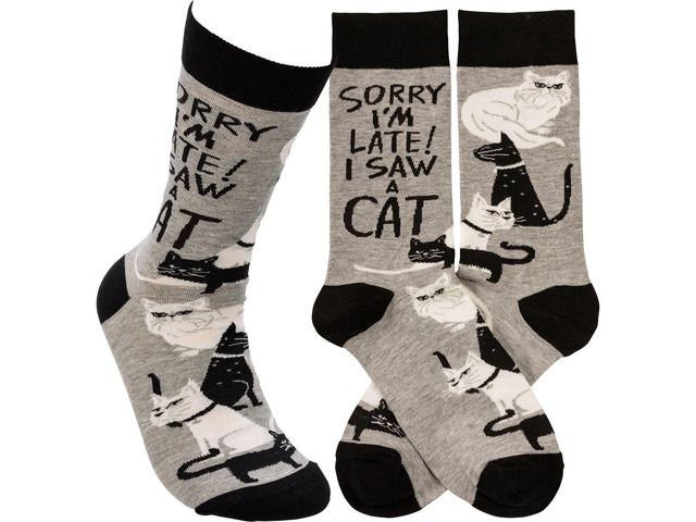 Primitives by Kathy 113093 Sorry I'm Late I Saw a Cat Socks