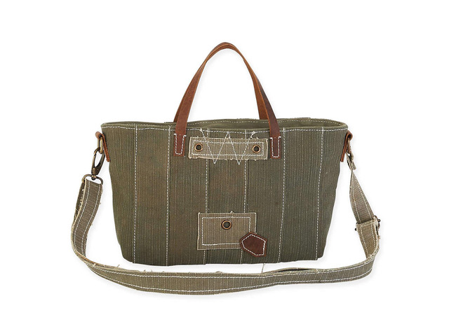 Uchi Nellie Khaki Upcycled Tent Small Hand Tote / Crossbody Bag