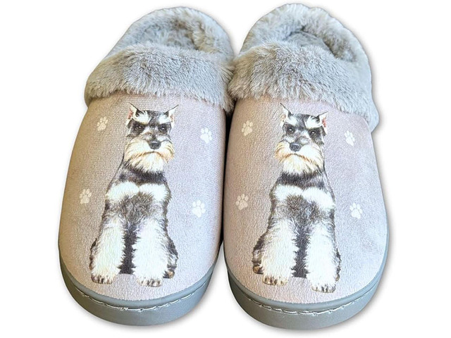 E & S Pets Schnauzer Snugg Slippers for Pet Lovers - Fuzzy Memory Foam, L/XL