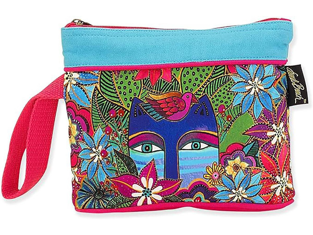 Sun 'N' Sand Laurel Burch Eva Blue Cat Wristlet Multicolor Floral, 9 x 2 x 6.5'