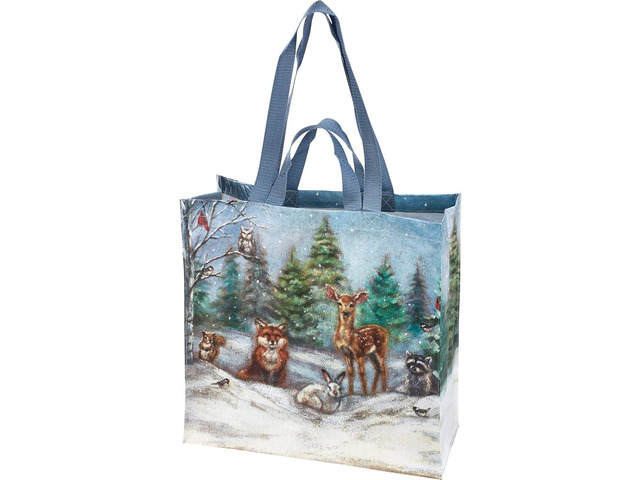 Primitives By Kathy Market Tote -Winter Family, Deer, Fox, Raccoon, Rabbit