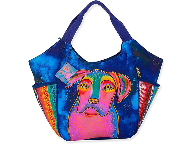 Laurel Burch Woof Large Puppy Dog Scoop Shoulder Tote Bag, 21x 5.5x 12