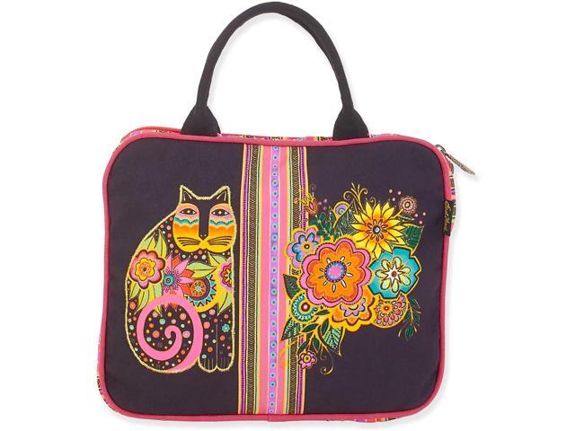 Laurel Burch Blossoming Feline Cat with Flowers and Stripes Cosmetic Travel Tote