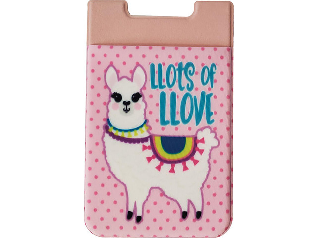 Spoontiques Cell Phone Wallet Stick-On Pouch for Cash and Cards - Llama Love