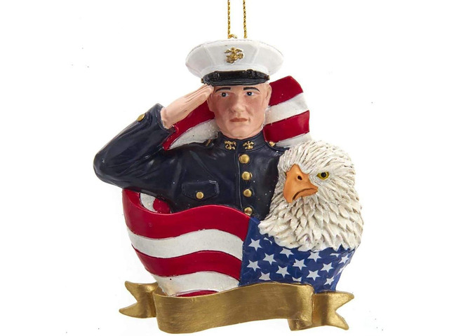 Kurt Adler U. S. Marine Corps Marine With American Flag and Eagle Ornament