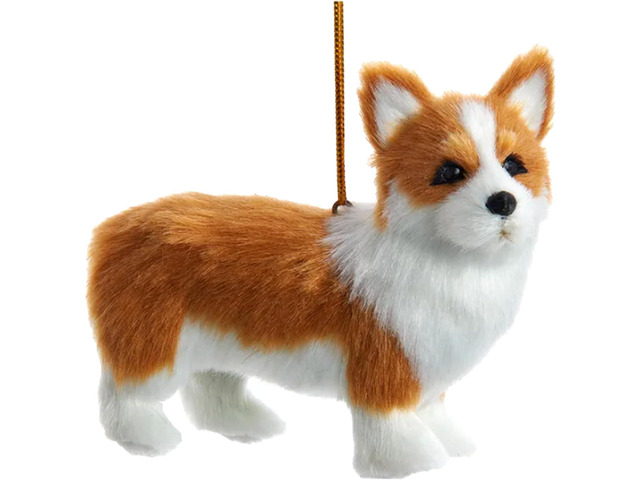 Kurt Adler F2242CO Furry Corgi Dog Brown and White 4' Hanging Christmas Ornament
